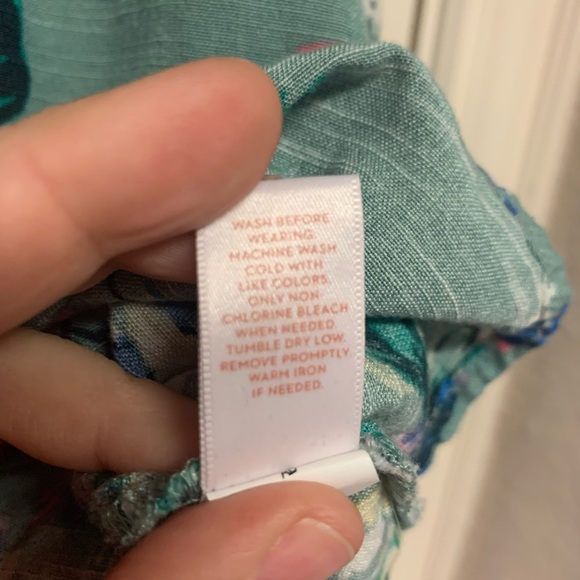 LC Lauren Conrad green floral long sleeve shirt buttons womens size L Large EUC - Picture 7 of 12